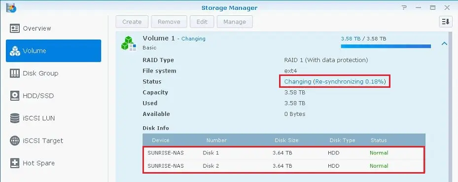 synology storage manager column