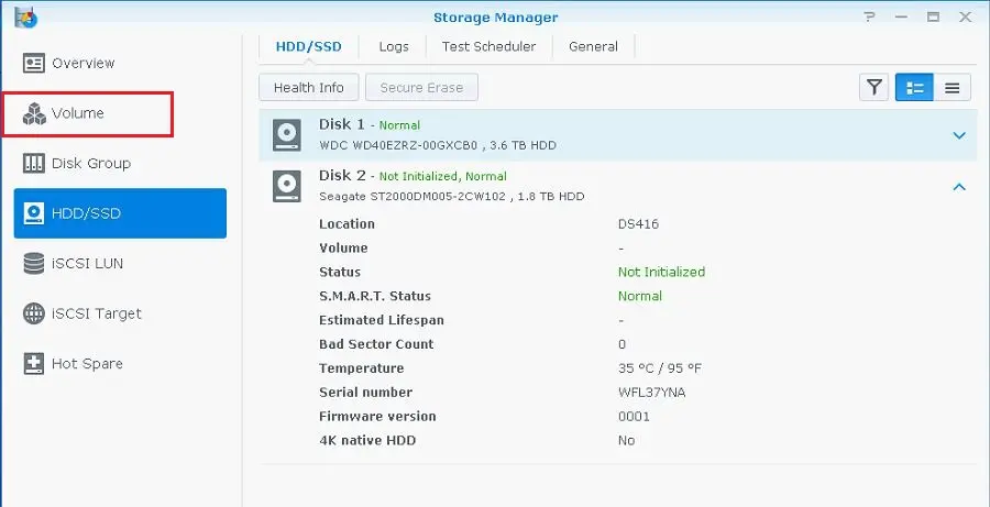 synology storage manager column