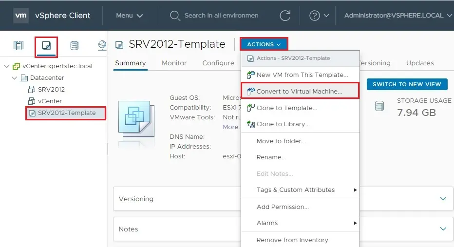 template convert to vm