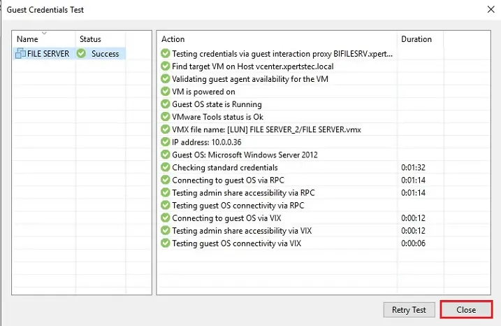 veeam guest credentials test