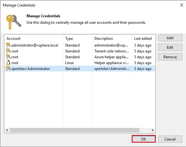 veeam manage credentials