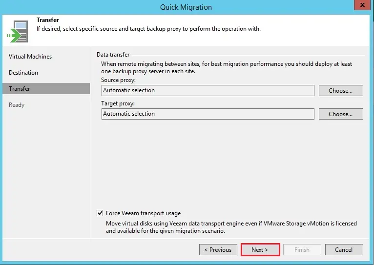 veeam quick migration data transfer