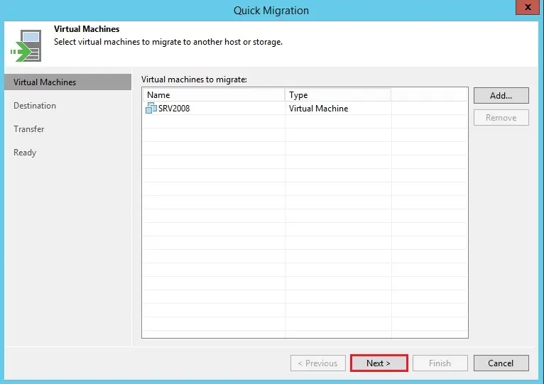 veeam quick migration virtual machine