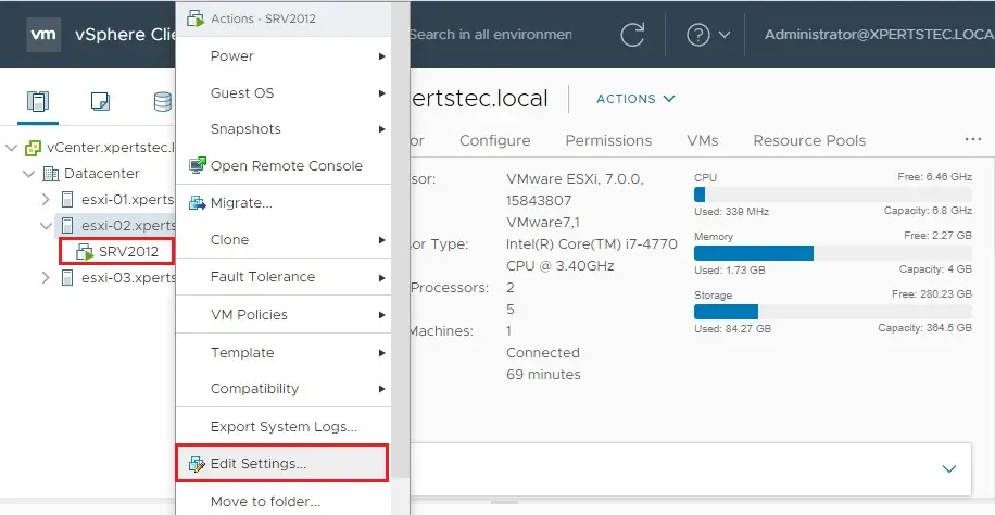 virtual machine edit settings