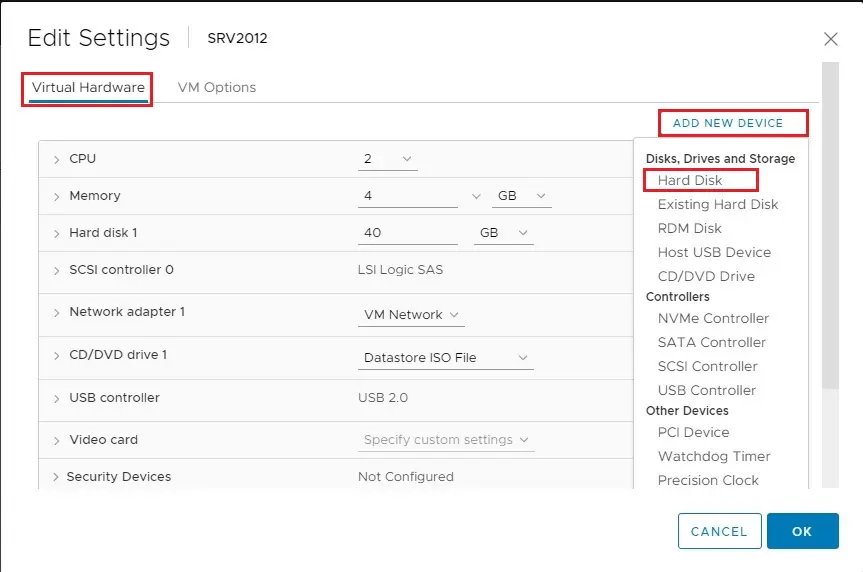 virtual machine virtual hardware