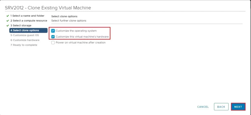 vm select clone options