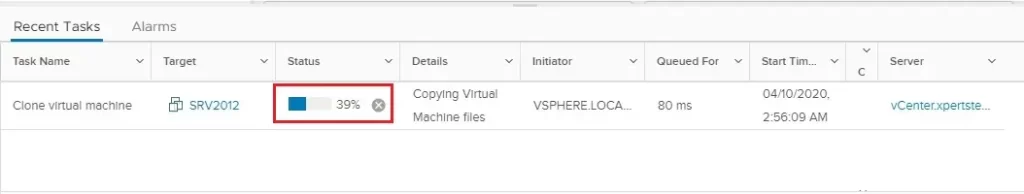 vsphere recent tasks