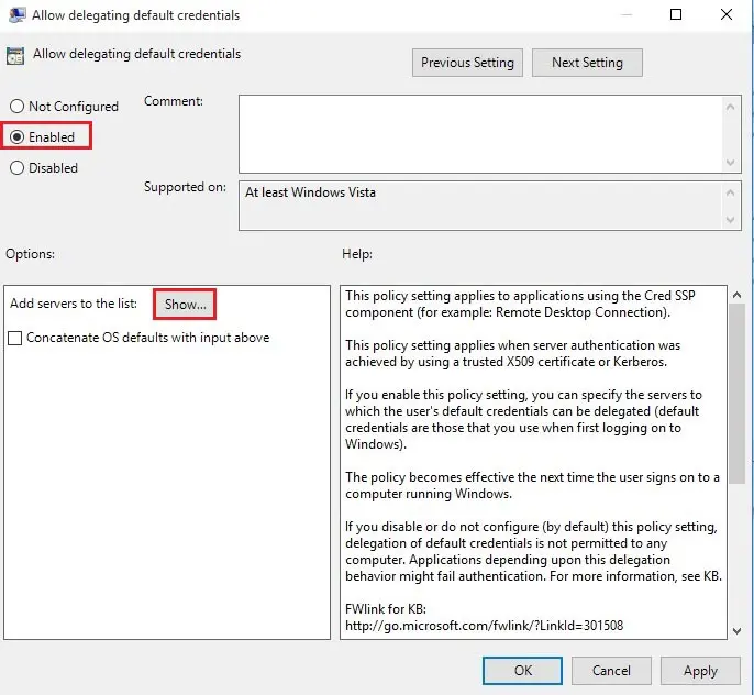 allow delegating default credentials