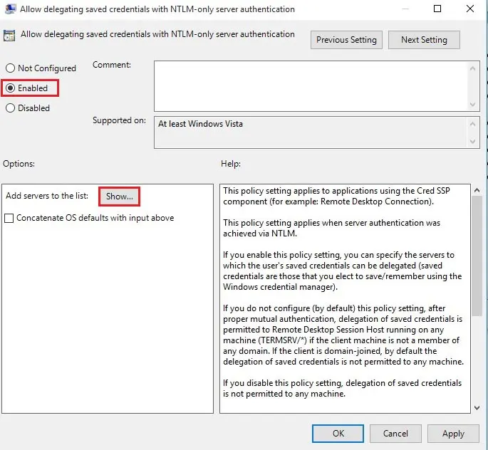 allow delegating saved credentials