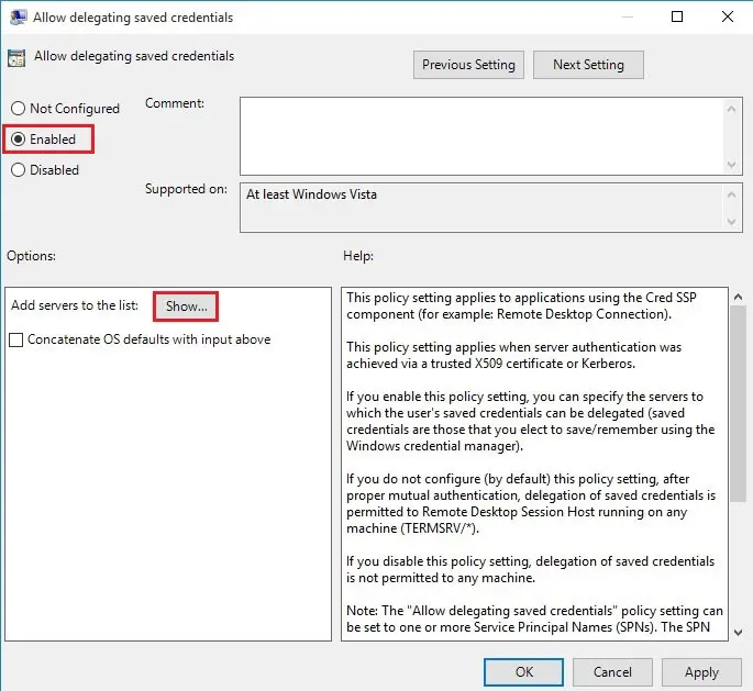 allow delegating saved credentials