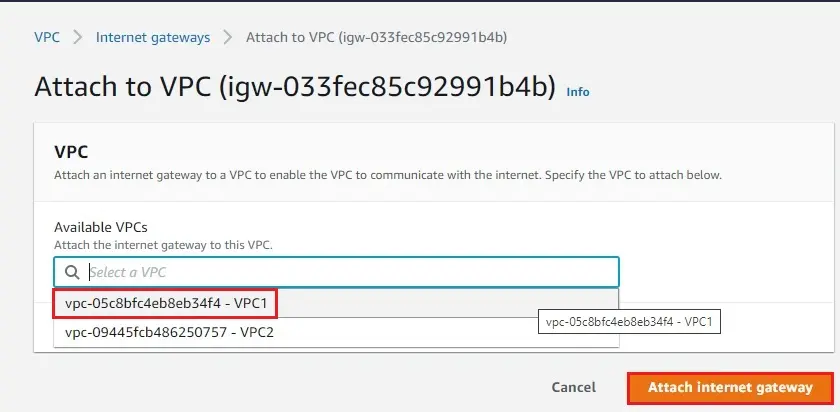 attach internet gateway