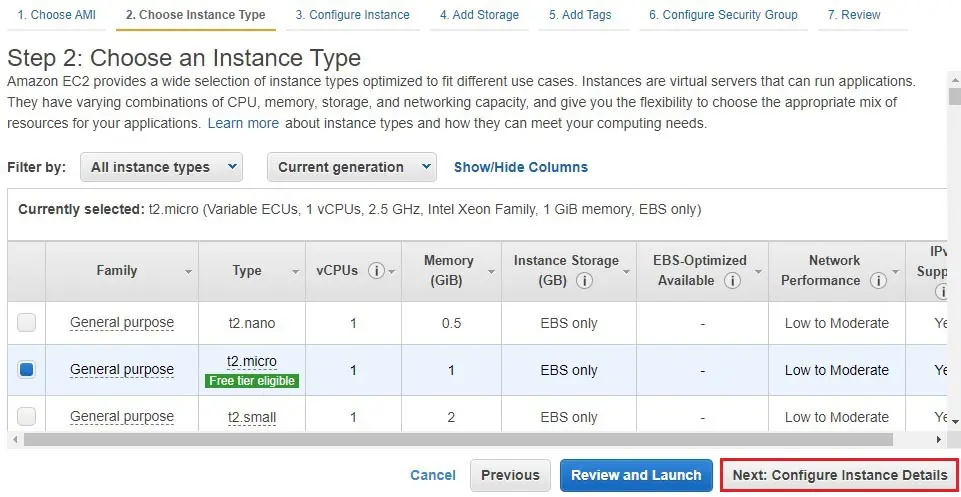 aws choose instance type