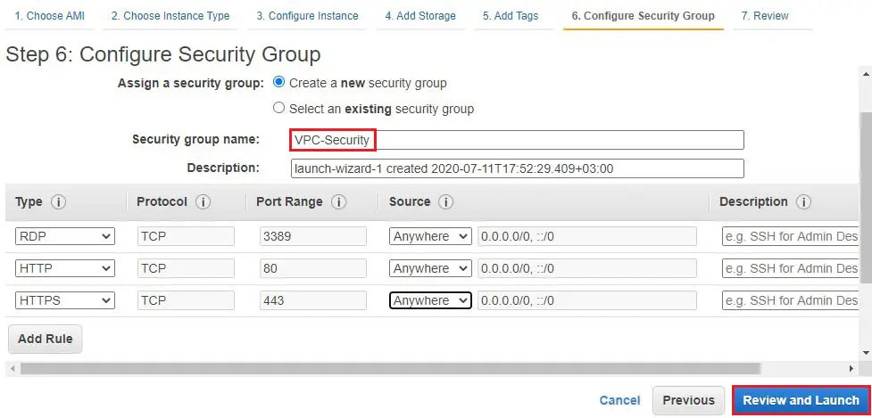 aws configure security group