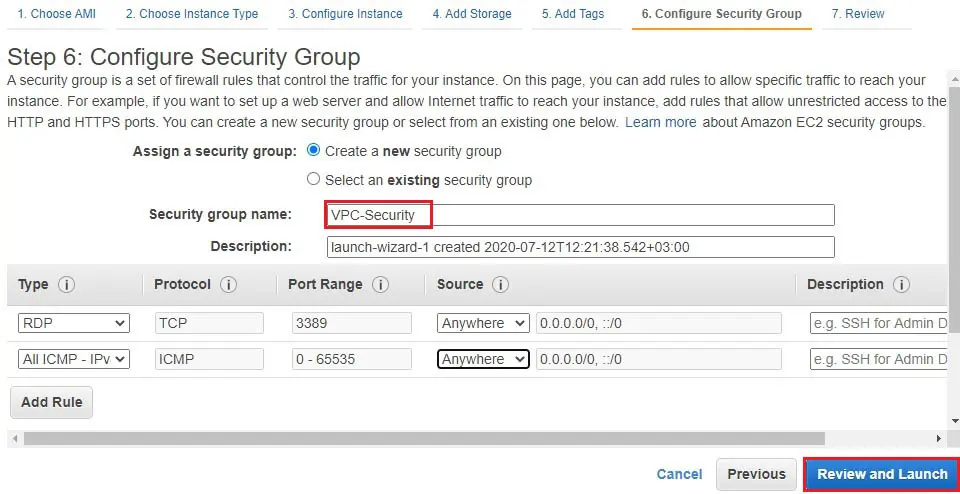 aws configure security group