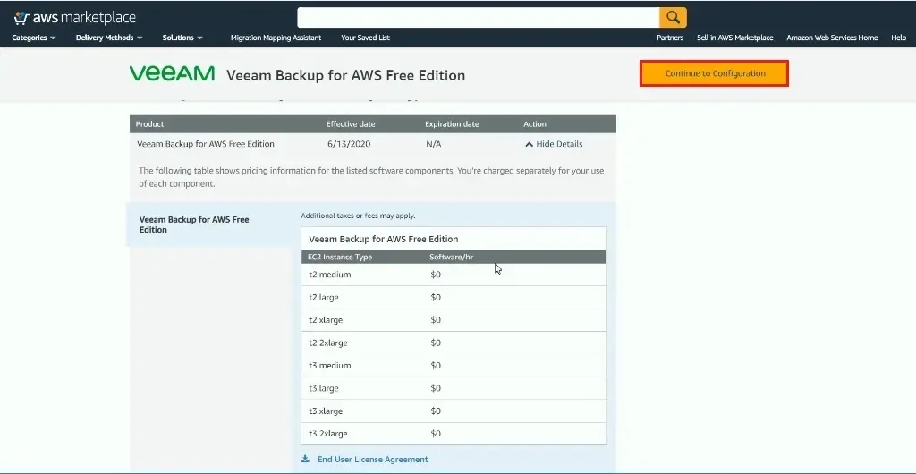 aws continue to configuration