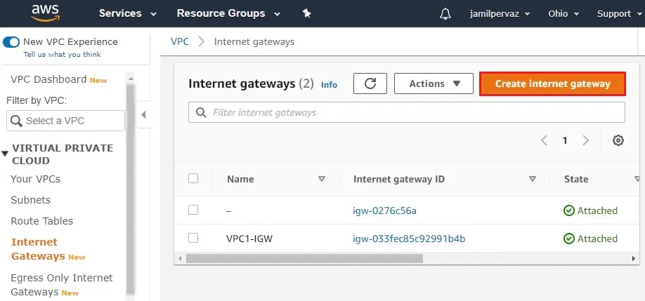 aws create internet gateway