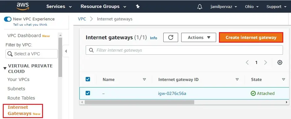 aws create internet gateway