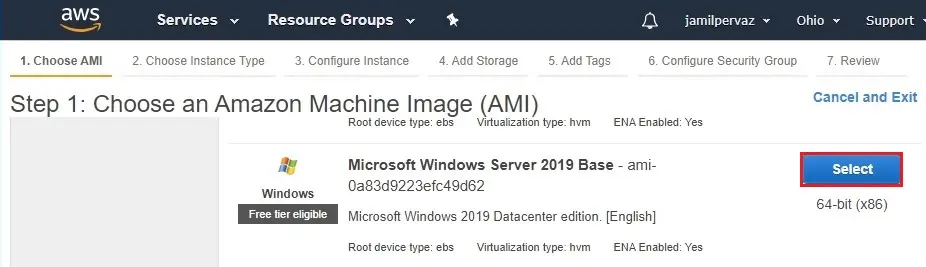 aws instance choose ami