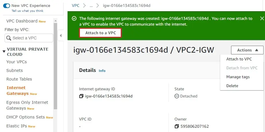 aws internet gateway detached