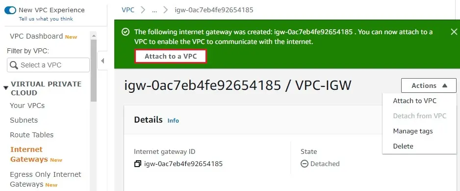 aws internet gateway detached