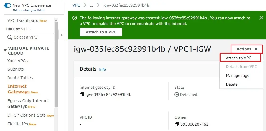 aws internet gateway detached