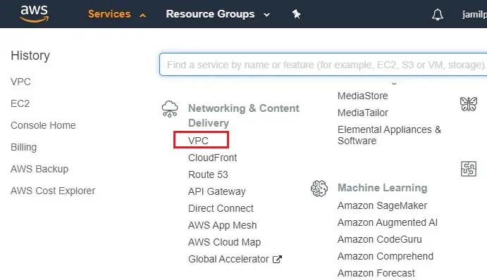 aws management console services