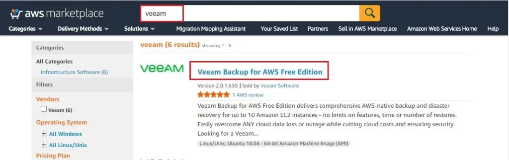 aws marketplace search bar