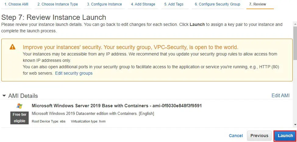 aws review instance launch