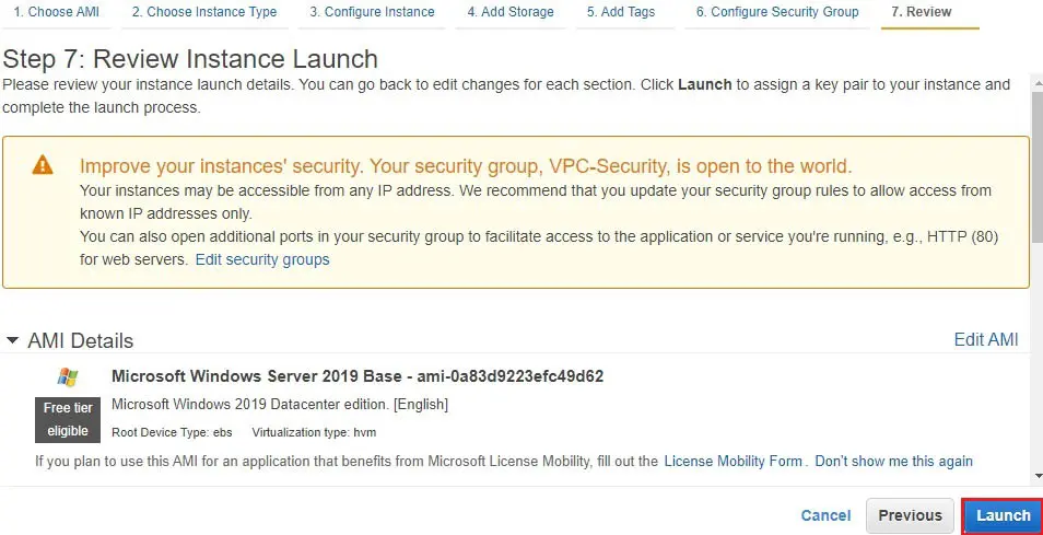 aws review instance launch