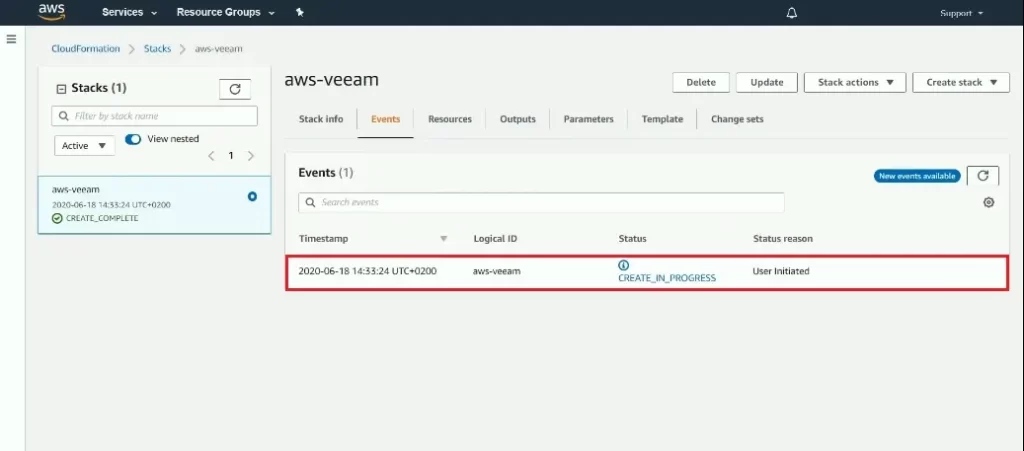 aws stack events