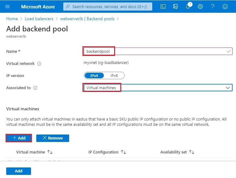 azure add backend pool