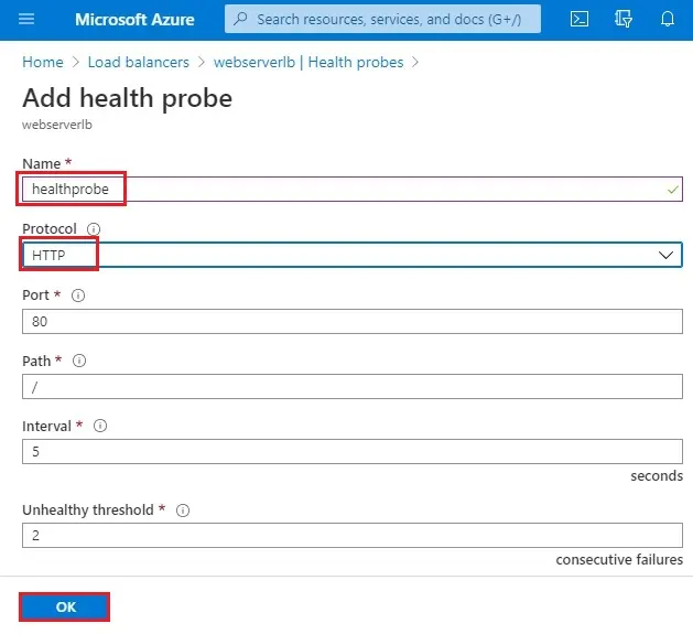 azure add health probe