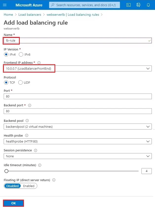 azure add load balancing rule