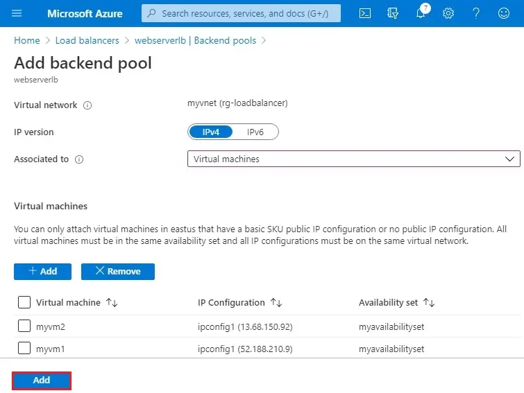 azure add vm to backend pool