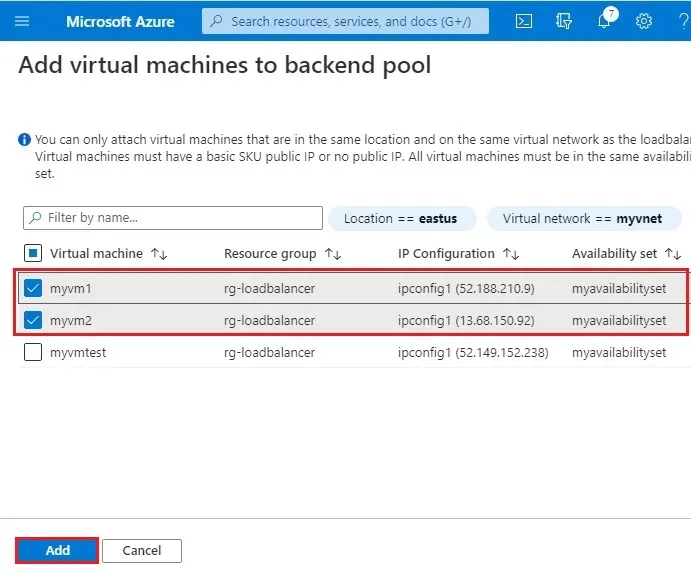 azure add vm to backend pool