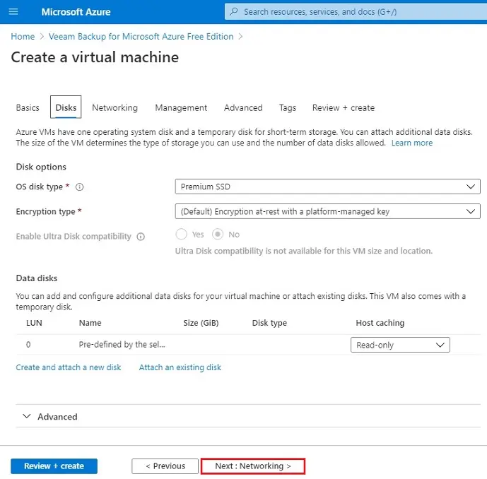 azure create a virtual machine disks