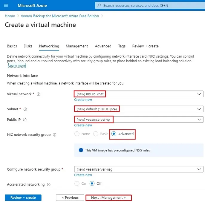 azure create a vm networking