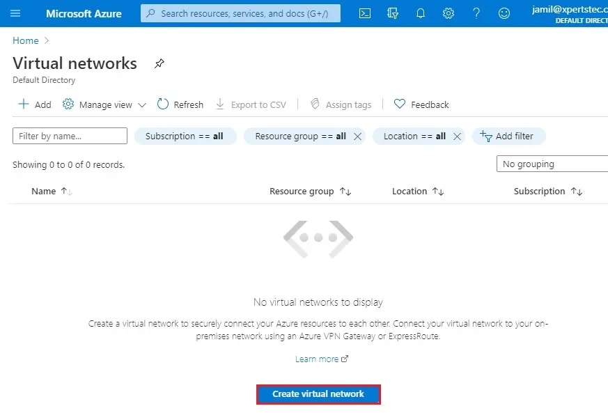 azure create virtual network