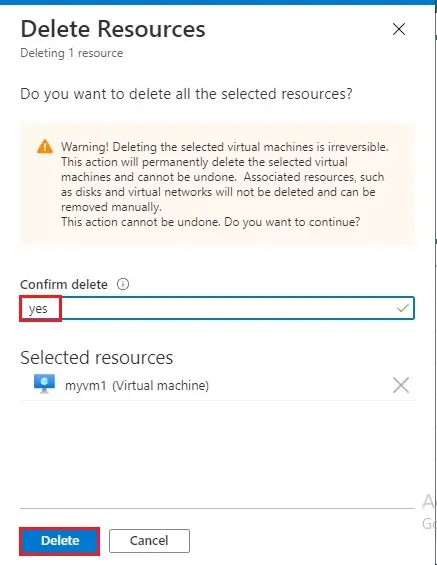 azure delete resource yes