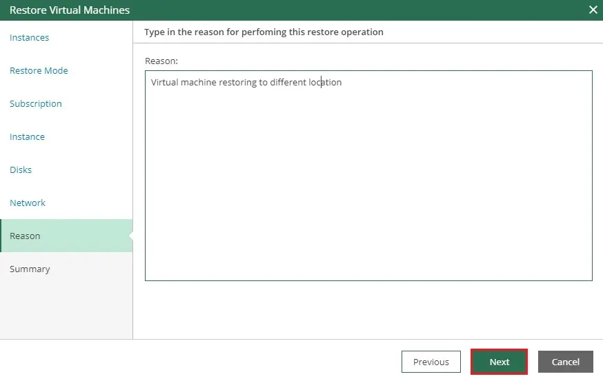 azure veeam restore vm reason