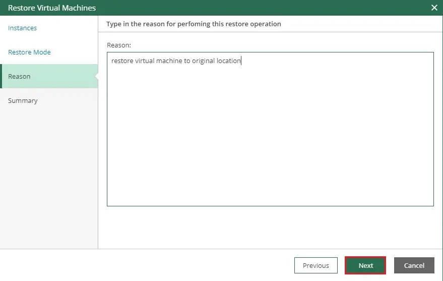 azure veeam restore vm reason