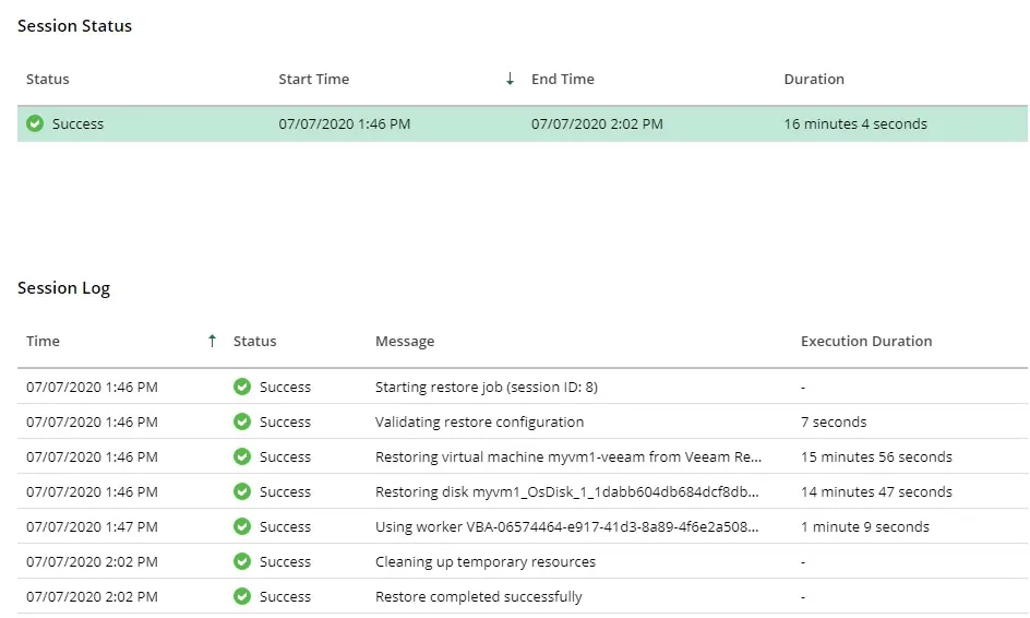 azure veeam session status