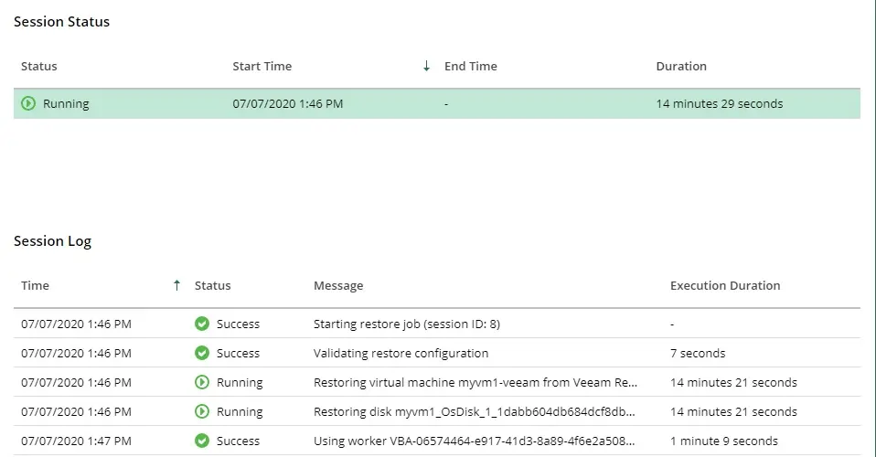 azure veeam session status