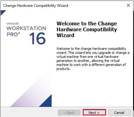 change hardware compatibility vmware wizard