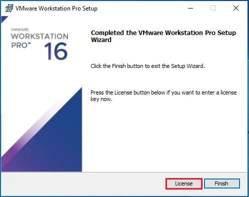 completed the vmware workstation