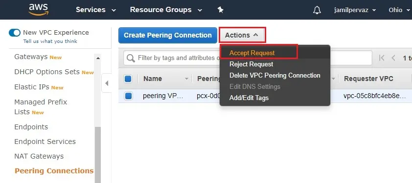 create peering connection accept