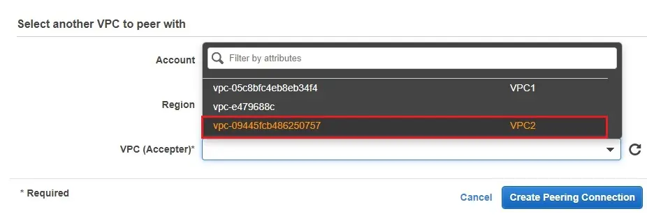 create peering connection accepter