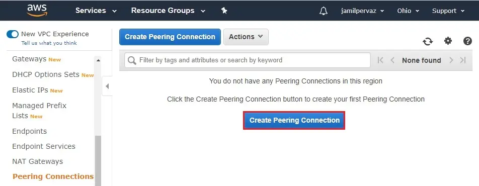 create peering connection aws