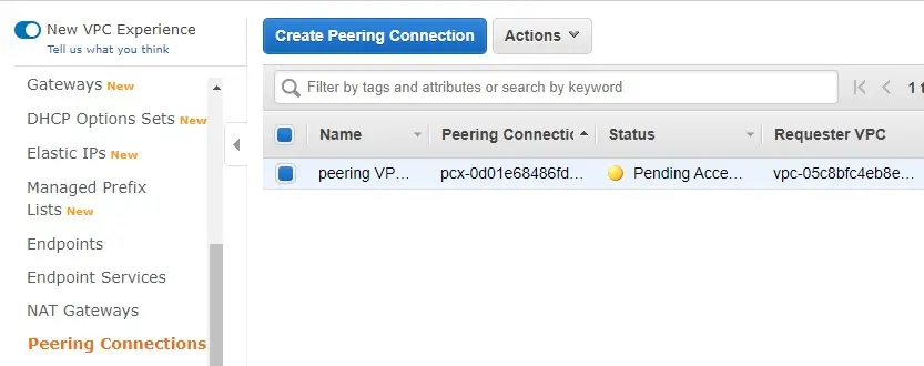 create peering connection pending