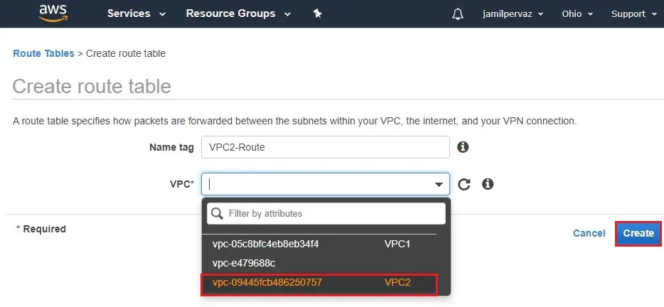 create route table name